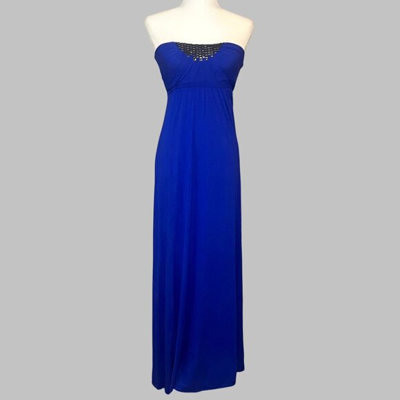 2b Bebe Blue Strapless Maxi Dress with Studded Detail – Size S - Picture 1 of 8